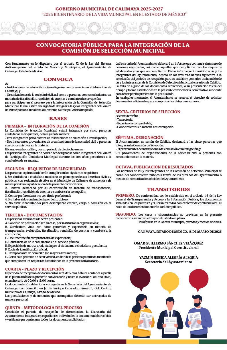 Convocatoria Pública para la Integración de la Comisión de Selección Municipal
